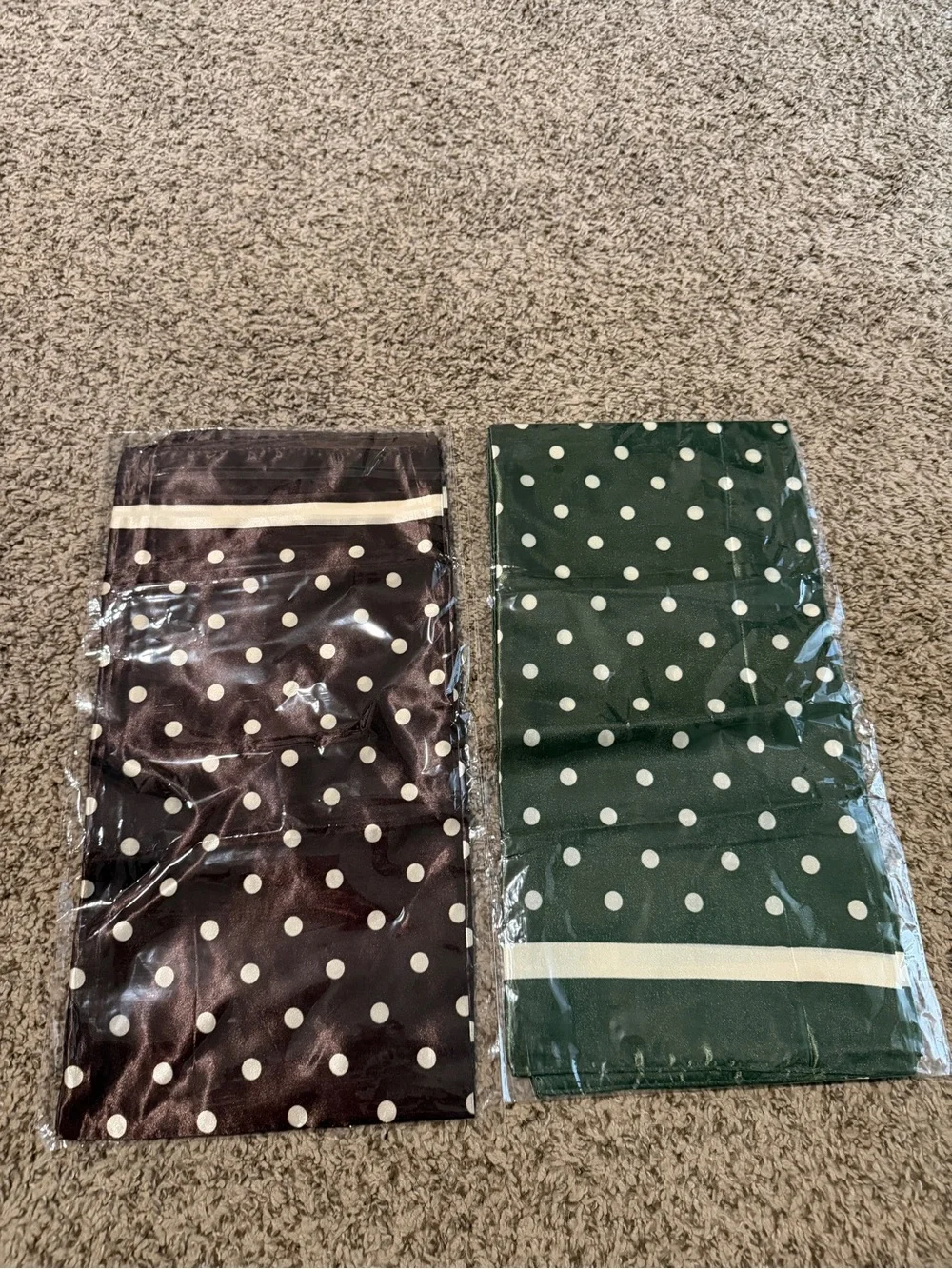 Set of 2 Polka Dot  Scarves - Green & Brown